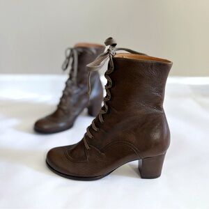 Chie Mihara Lace Up Leather Ankle Boots 36.5 US 6.5 Brown Block Heel Indie Retro